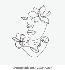 Abstract face and flowers   lipstick illustration one line vector drawing  Portrait minimalist style  Beauty salon logo  Fashion print  Woman and bird  Modern continuous line art  Beaty salon logo