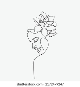 Abstract face and flowers   lipstick illustration one line vector drawing  Portrait minimalist style  Beauty salon logo  Fashion print  Woman and bird  Modern continuous line art  Beaty salon logo