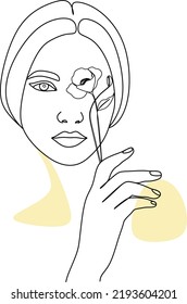 Abstracto de cara con flores dibujo vectorial de una línea. Mujer con pájaro. Retrato de estilo minimalista. Huella botánica. Símbolo de la naturaleza cosmética. Moderna línea de arte. Impresión de moda. Logo de Beaty Salon.