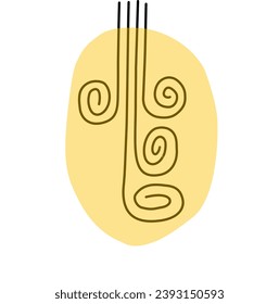 Abstract face geometric vector illustration. Draw one line, a curly line. Black and white. Orange color. White background.