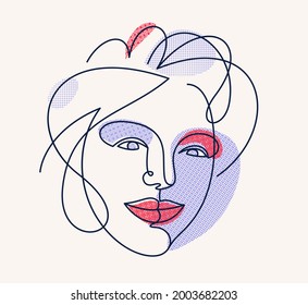 Abstract face girl vector portrait, abstraction art woman head, hand drawn minimal modern artwork, painted human facial abstraction.