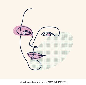 Abstract face girl vector portrait, abstraction art woman head, hand drawn minimal modern artwork, painted human facial abstraction.