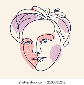 Abstract face girl vector portrait, abstraction art woman head, hand drawn minimal modern artwork, painted human facial abstraction.