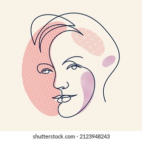 Abstract face girl vector portrait, abstraction art woman head, hand drawn minimal modern artwork, painted human facial abstraction.