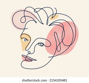 Abstract face girl vector portrait, abstraction art woman head, hand drawn minimal modern artwork, painted human facial abstraction.