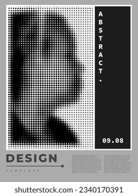 Abstract face halftone background tempate copy space. Black and white contemporary backdrop design for art poster, banner, event element, magazine,  brochure, music album, or cover