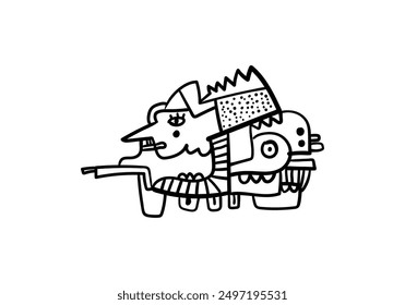 Abstract face hand drawing, line, black and white cubism art style vector illustration.