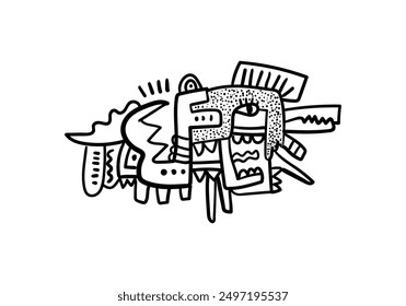 Dibujo Abstractas de la mano de la cara, línea, Ilustración vectorial de estilo de arte cubismo en blanco y negro.