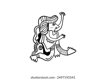 Abstract face hand drawing, line, black and white cubism art style vector illustration.