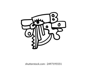 Abstract face hand drawing, line, black and white cubism art style vector illustration.