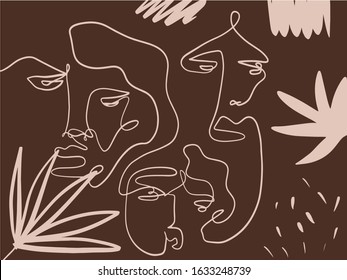 Abstract face, hand paint texture, contemporary line drawing, woman minimalism. 