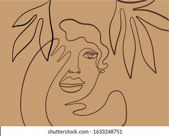 Abstract face, hand paint texture, contemporary line drawing, woman minimalism. 