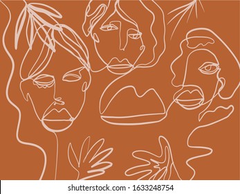 Abstract face, hand paint texture, contemporary line drawing, woman minimalism. 