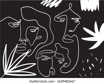 Abstract face, hand paint texture, contemporary line drawing, woman minimalism. 