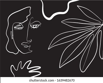 Abstract face, hand paint texture, contemporary line drawing, woman minimalism. 