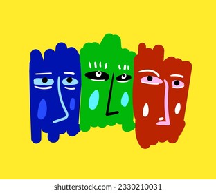 abstract face as hand spontaneous art. Spontaneity abstract concept.abstract cute face. Flat cartoon vector illustration