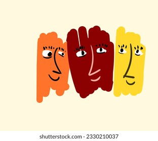 abstract face as hand spontaneous art. Spontaneity abstract concept.abstract cute face. Flat cartoon vector illustration