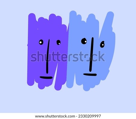 abstract face as hand spontaneous art. Spontaneity abstract concept.abstract cute face. Flat cartoon vector illustration
