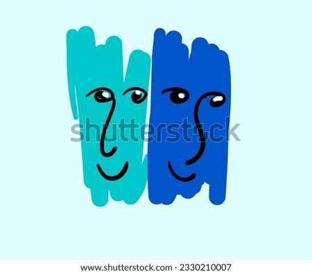 abstract face as hand spontaneous art. Spontaneity abstract concept.abstract cute face. Flat cartoon vector illustration