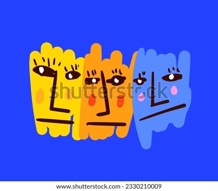 abstract face as hand spontaneous art. Spontaneity abstract concept.abstract cute face. Flat cartoon vector illustration
