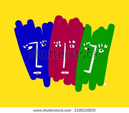 abstract face as hand spontaneous art. Spontaneity abstract concept.abstract cute face. Flat cartoon vector illustration