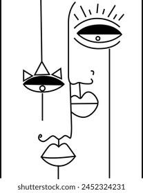 Abstract face of him and her in line art