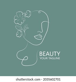 Abstract Face Illustration of beautiful woman- Hand Drawn Vector line art with Flowers
