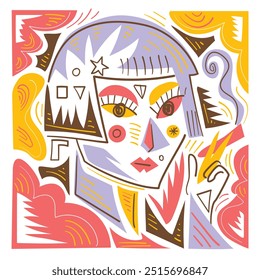 Ilustração de face abstrata com estilo colorido