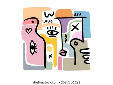 Abstract face illustration in a cubist and pop art style