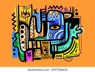 Abstract face illustration in a cubist and pop art style