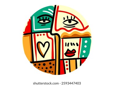 Abstract face illustration in a geometric composition inspired by modern cubism.