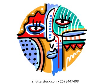 Abstract face illustration in a geometric composition inspired by modern cubism.