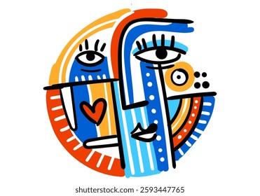 Abstract face illustration in a geometric composition inspired by modern cubism.