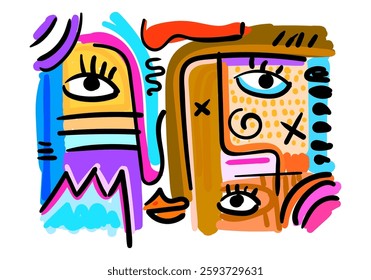 abstract face illustration style cubism and pop art style
