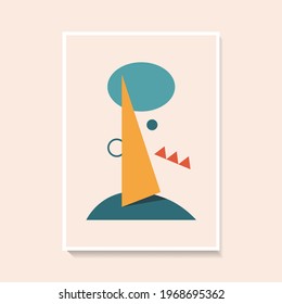 Abstract face image made of simple shapes in pastel colors. Poster for walls.