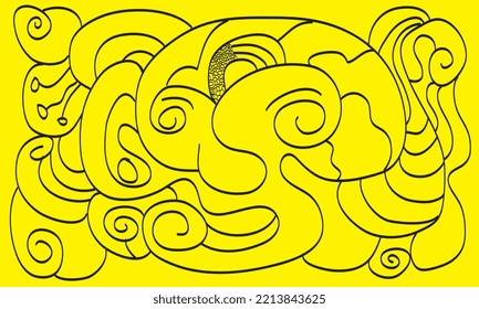 imagen abstracta de la cara. personaje de caricatura aterrador y gracioso. Feliz Halloween. Silhouette sobre un fondo amarillo. Ilustración del vector