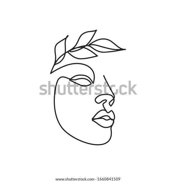 Abstract Face Leaves One Line Drawing Stock Vector Royalty Free