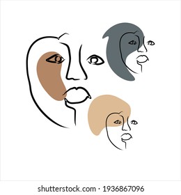 Abstract face line art drawing. Three Face drawing. Vector ilustration for T-shirt and suitable for all background.