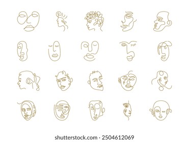 Abstract Face Line Art Element Set