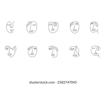 Abstract Face Line Art Element Set