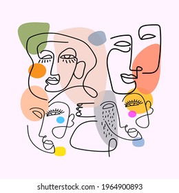 Abstract face line art icon vector illustration.Out line,contour,color character background.
