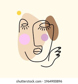 Abstract face line art icon vector illustration.Out line,contour,color character background.