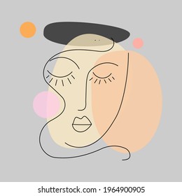 Abstract face line art icon vector illustration. Out line,contour,color character background.