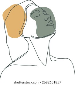 Abstract face line art with muted color blobs woman