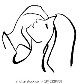 Abstract face line art. Passion couple and kissing man and women illustration. Female  boho people composition