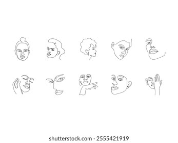 Abstract Face Line Art Set 