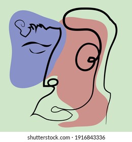 Abstract face line art, Vector illustration in hand drown outline style, Modern cartoon style, cartoon style 