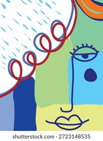 Vector Abstractas del arte de la línea de la cara, ilustración dibujada a mano del retrato, expresión artística moderna, diseño mínimo