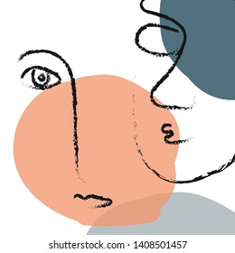 abstract face line drawing. Portrait minimalistic style. drawing of set faces and hairstyle, fashion concept, woman beauty minimalist