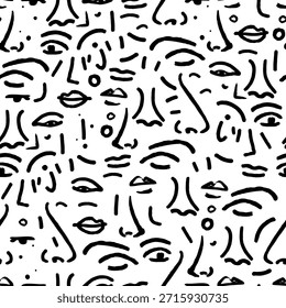 Abstrakte Face Line Zeichnung nahtloses Muster. Minimalistische Skizze Linear Design der abstrakten monochromen Ornament für Textilien, Schönheitsdesign, Prints, Social Media, Wrapping Paper. Vektorgrafik